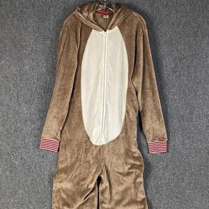 North Pole Pajama One Piece Adults Large Rain‎ Deer Mens 100% Polyester